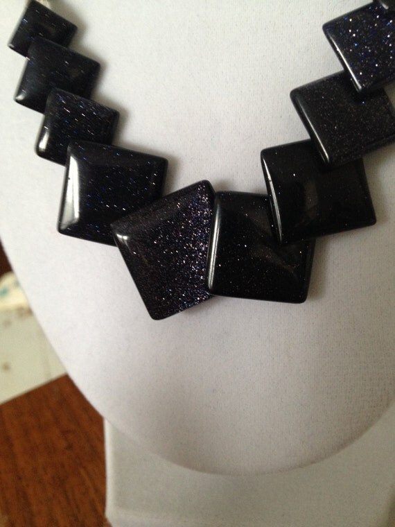 Navy Blue Goldstone Gemstone Necklace with Silver by GlowDaily