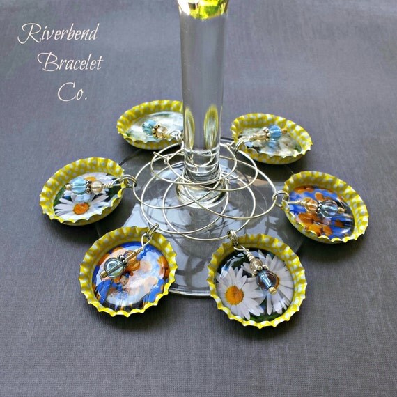 Flower Wine Charms Drink Tags Wine by RiverbendBraceletCo on Etsy
