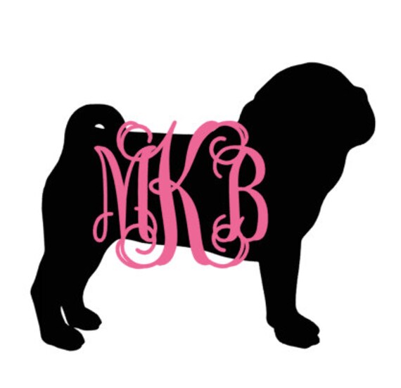 Monogram Pug silhouette with name decal by aSweetSouthernAccent