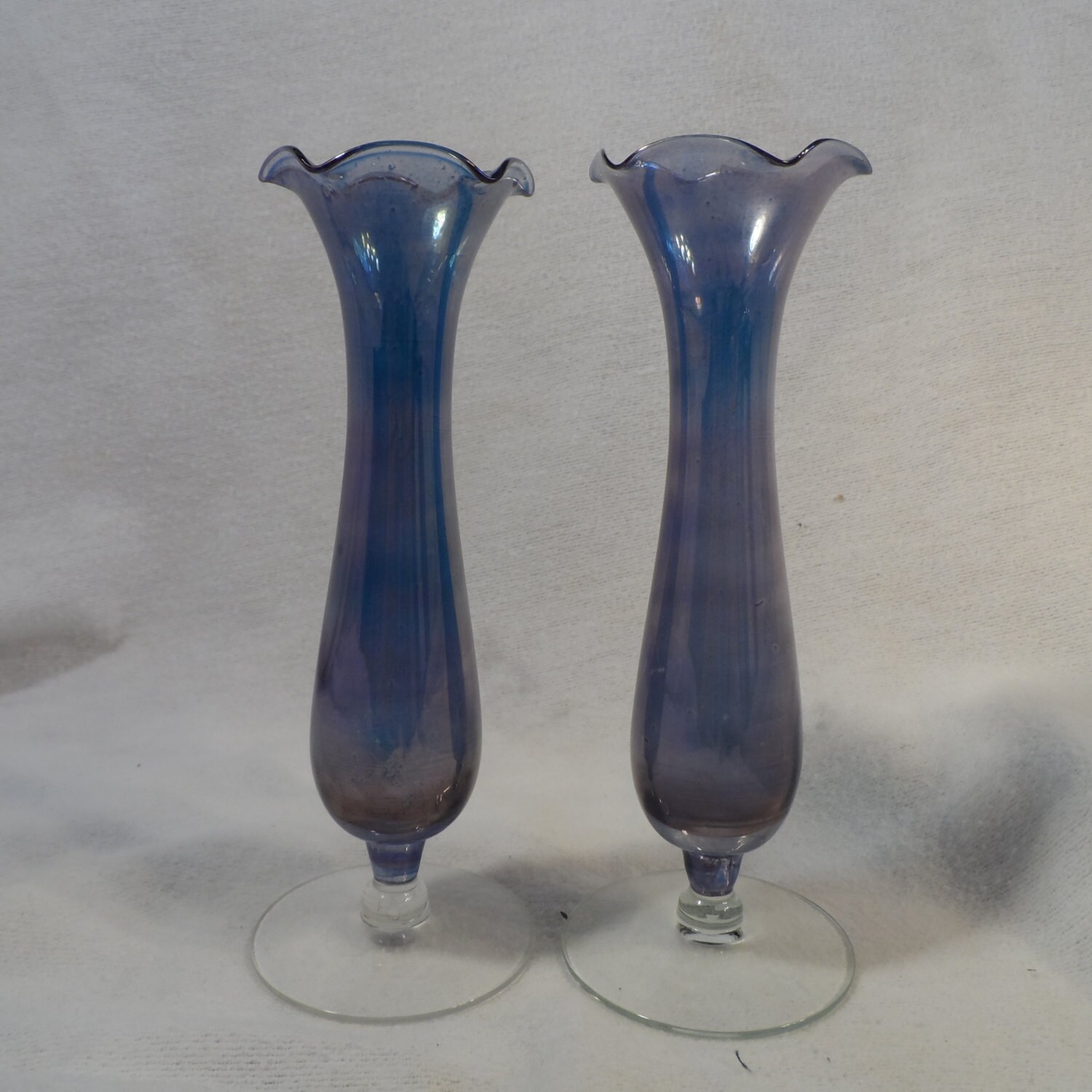 Blue Bud VaseBlue Purple Glass Hand Made Matching VasesGun