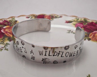 Do you suppose she's a wildflower? Cuff Bracelet. Alice in Wonderland quote Bangle/Jewelry/Jewellery.