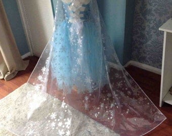 Disney Inspired Frozen Elsa Snowflake Cape - Christmas Cape - Long Cape - Drags on the Floor - Age 1yrs- Adult size
