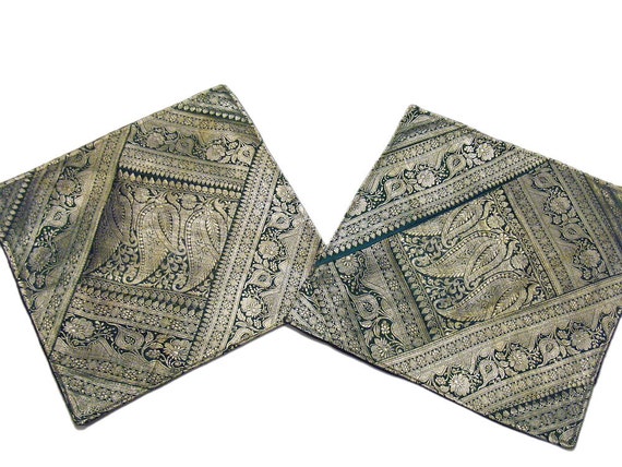 Throw+Pillows+From+India Throw Pillows Sofa - Green Vintage Zari India Inspired Paisley Weave ...