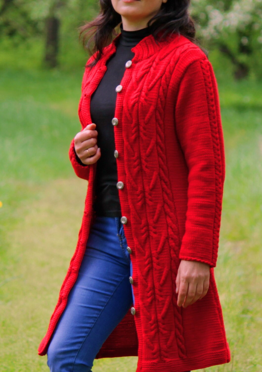 Hand Knit Women Chunky Cable Sweater Coat by MsDeborahKnitter