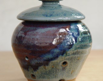 Custom handmade ceramic garlic keeper, Potpourii jar, Pottery garlic keeper jar