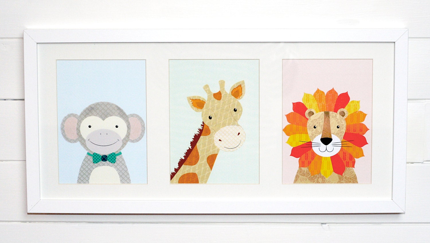 Framed Animal Nursery Print Set of 3 in a Matted by JammyTots