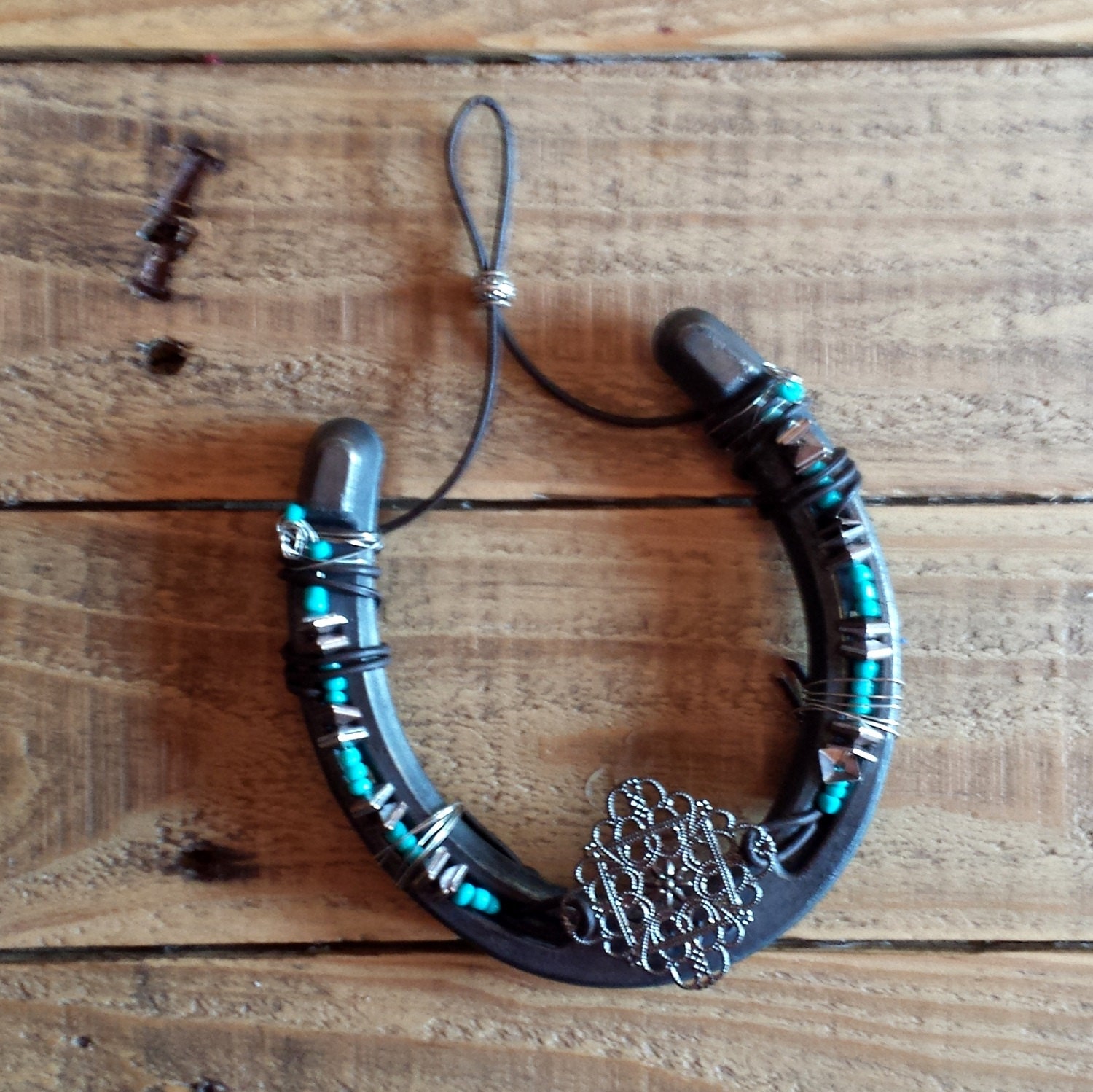 Decorated Horseshoe On Sale Beaded by AnnieBlueHomeDecor on Etsy
