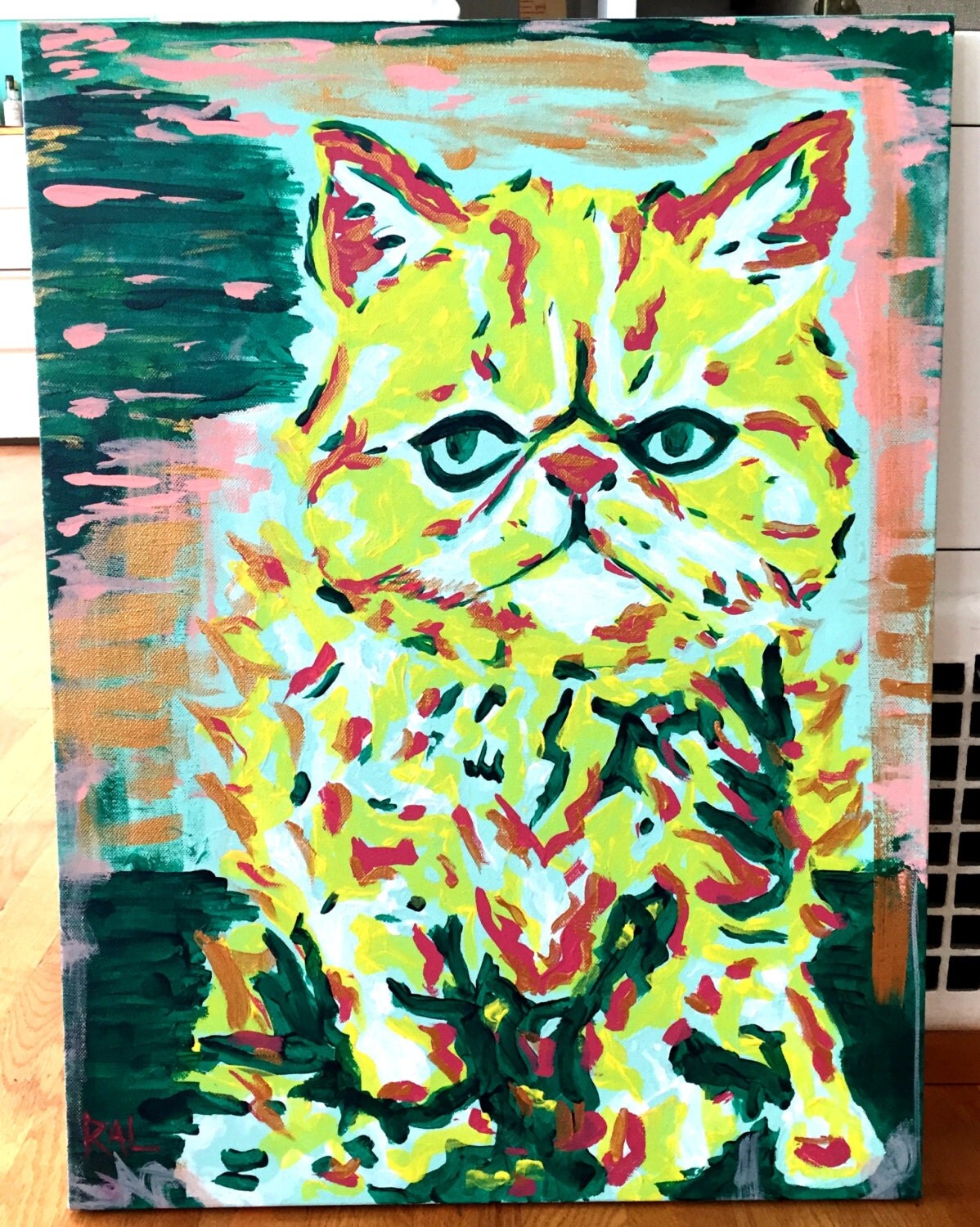 Pastel Pop Art Cat Custom Painting by ThatsHighlyOffensive on Etsy