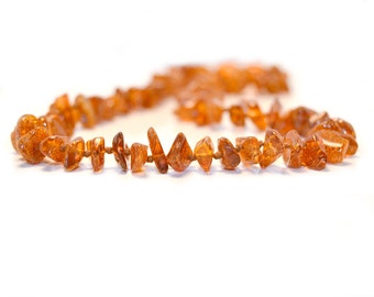 Polished Baltic Amber Teething Necklace with Screw Clasp - Nugget Cognac