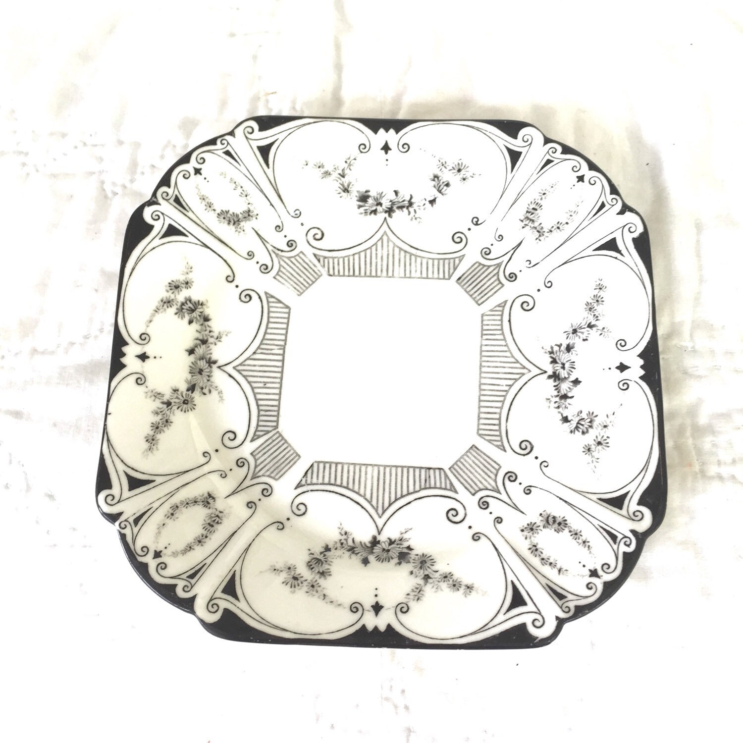 SHELLEY plate black and white dessert plate. by BirdsandBunnies