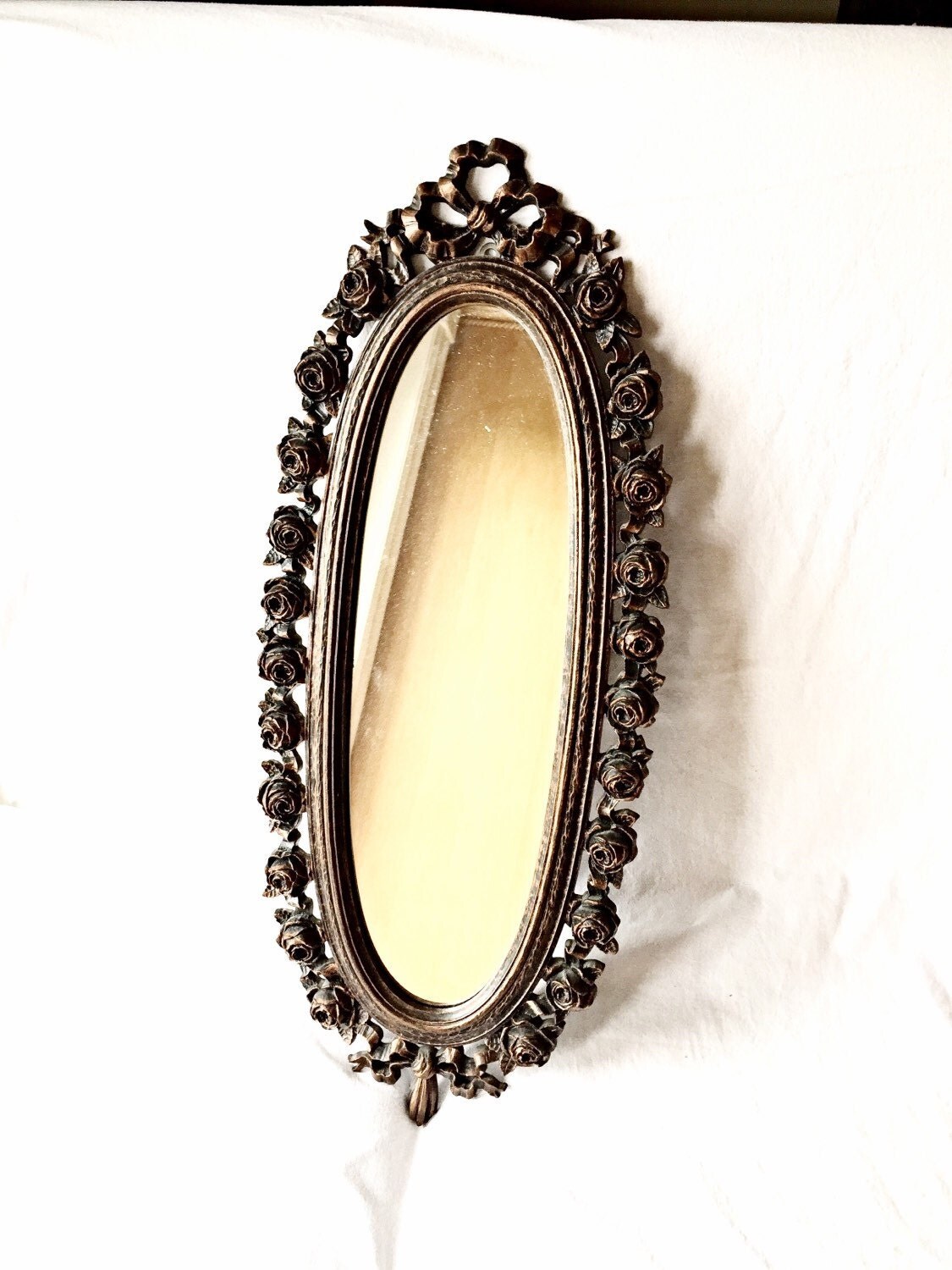 SHABBY COPPER MIRROR oval lightweight mirror with ornate rose