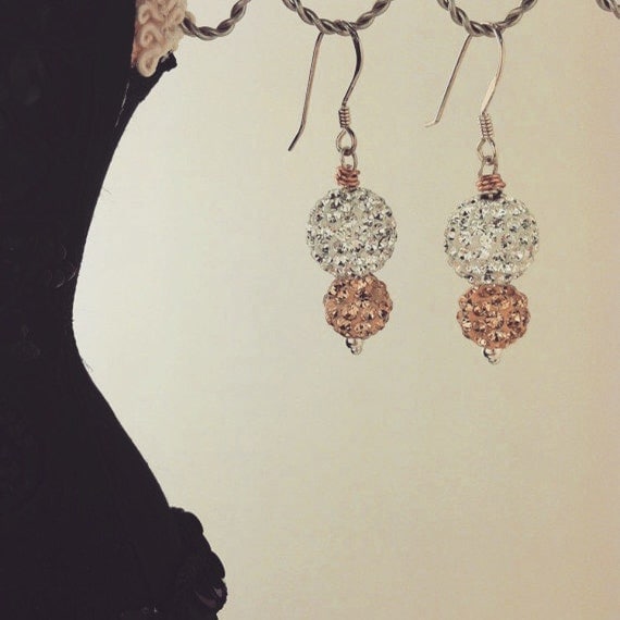 Rose Gold Earrings Pave Ball Earrings Swarovski by LeeJewelryCo