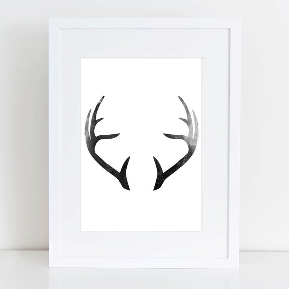 Black and White Deer Antlers Print Watercolor by PrintsbyJettyHome