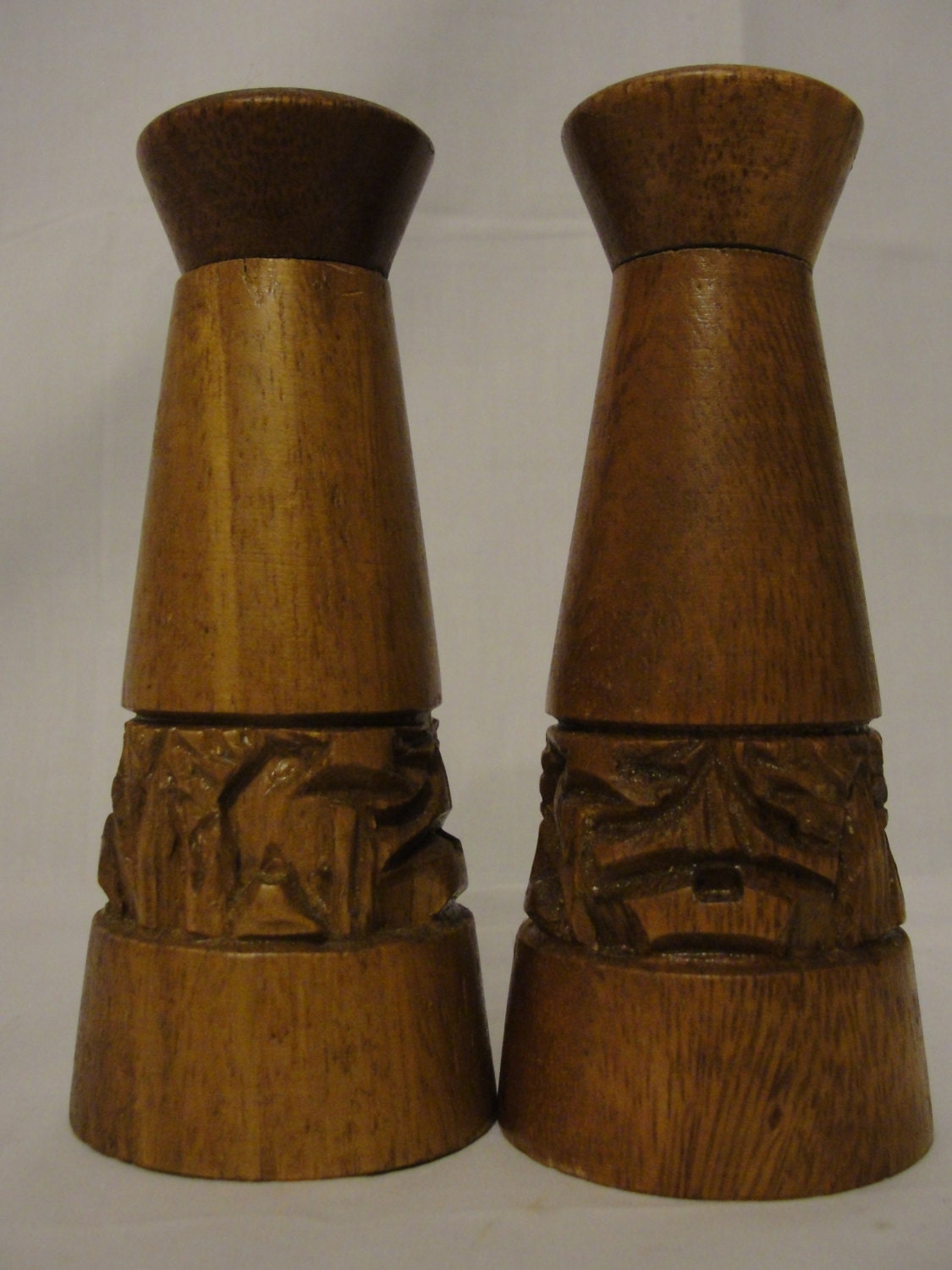 Carved wooden salt and pepper shakers rustic by WildWoodAntiques