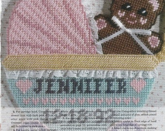 Baby Carriage Birth Announcement in Plastic Canvas