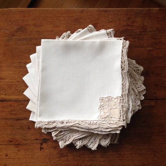 Beige Linen Napkins with Lace by MitzisPicks on Etsy