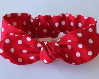 Rosie The Riveter, adult headband,womens headband, headbands for women, cotton, red and white, polka dot, knot headband, rockabilly, retro