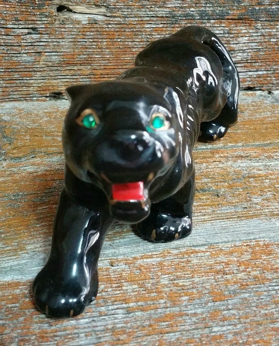 Vintage Ceramic Black Panther Figurine Ceramic Cat Figurine