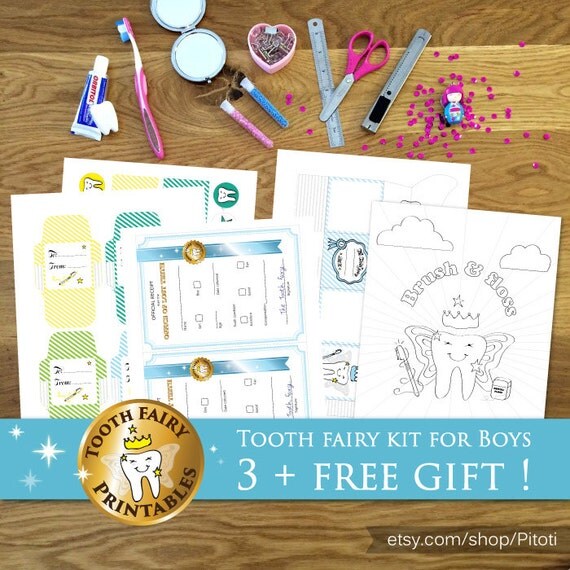 Tooth Fairy kit for boys: printable diy Tooth fairy box, colorful ...