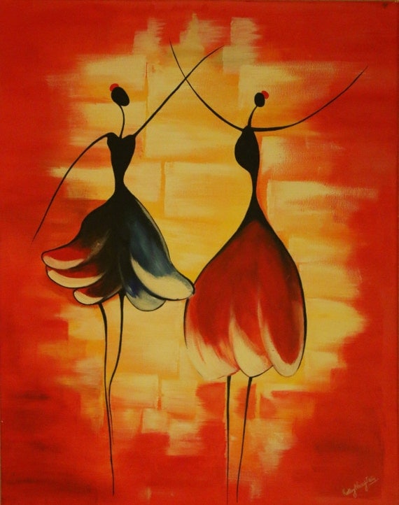 Items similar to Abstract Acrylic Canvas Painting- Stick figure dancing ...