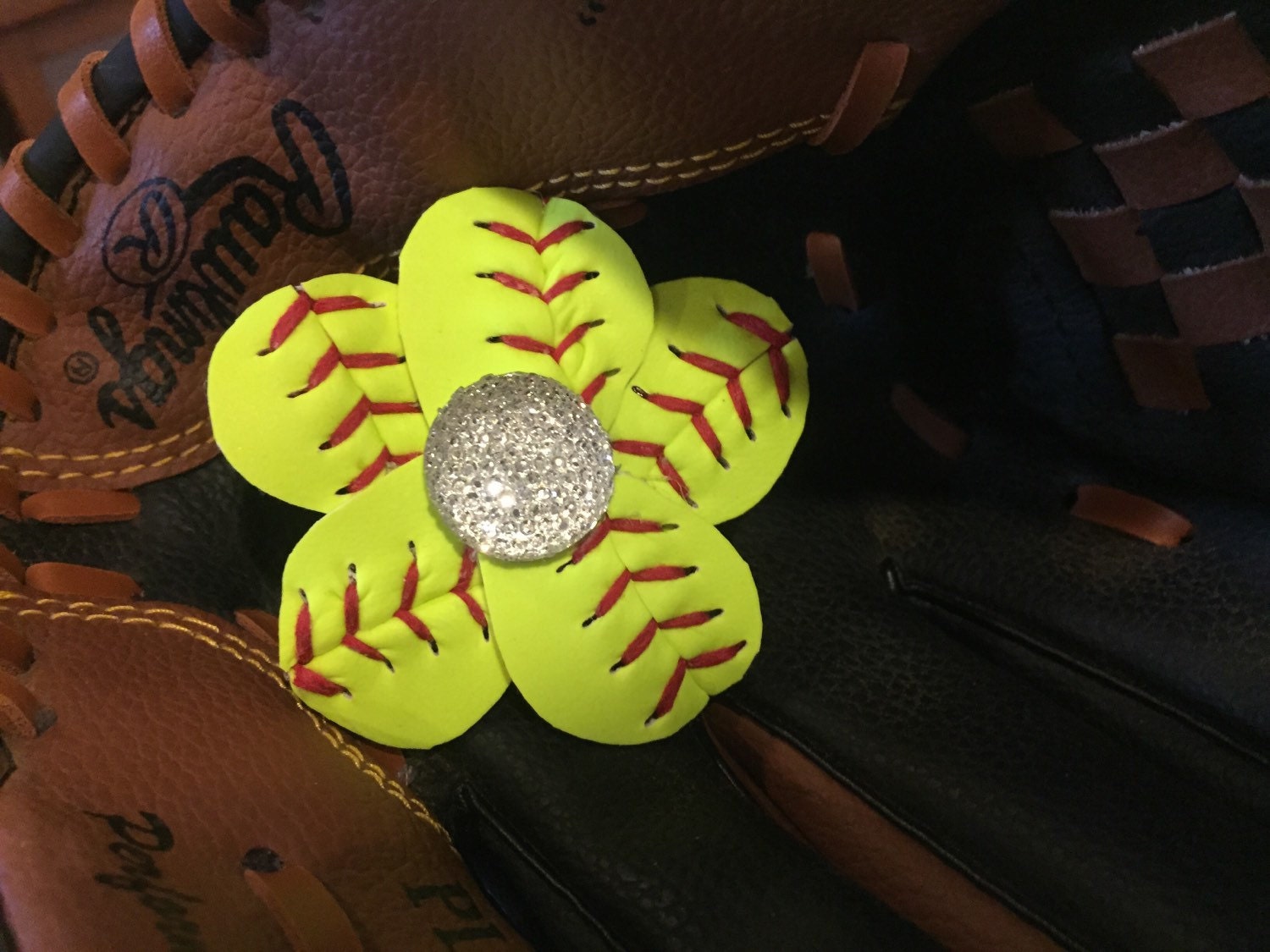 Softball Flower Clips Pair Made Out Of REAL Softballs