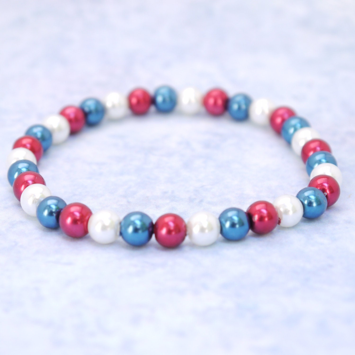 Red White and Blue Beaded Bracelet by TeamColorsbyCarrie on Etsy