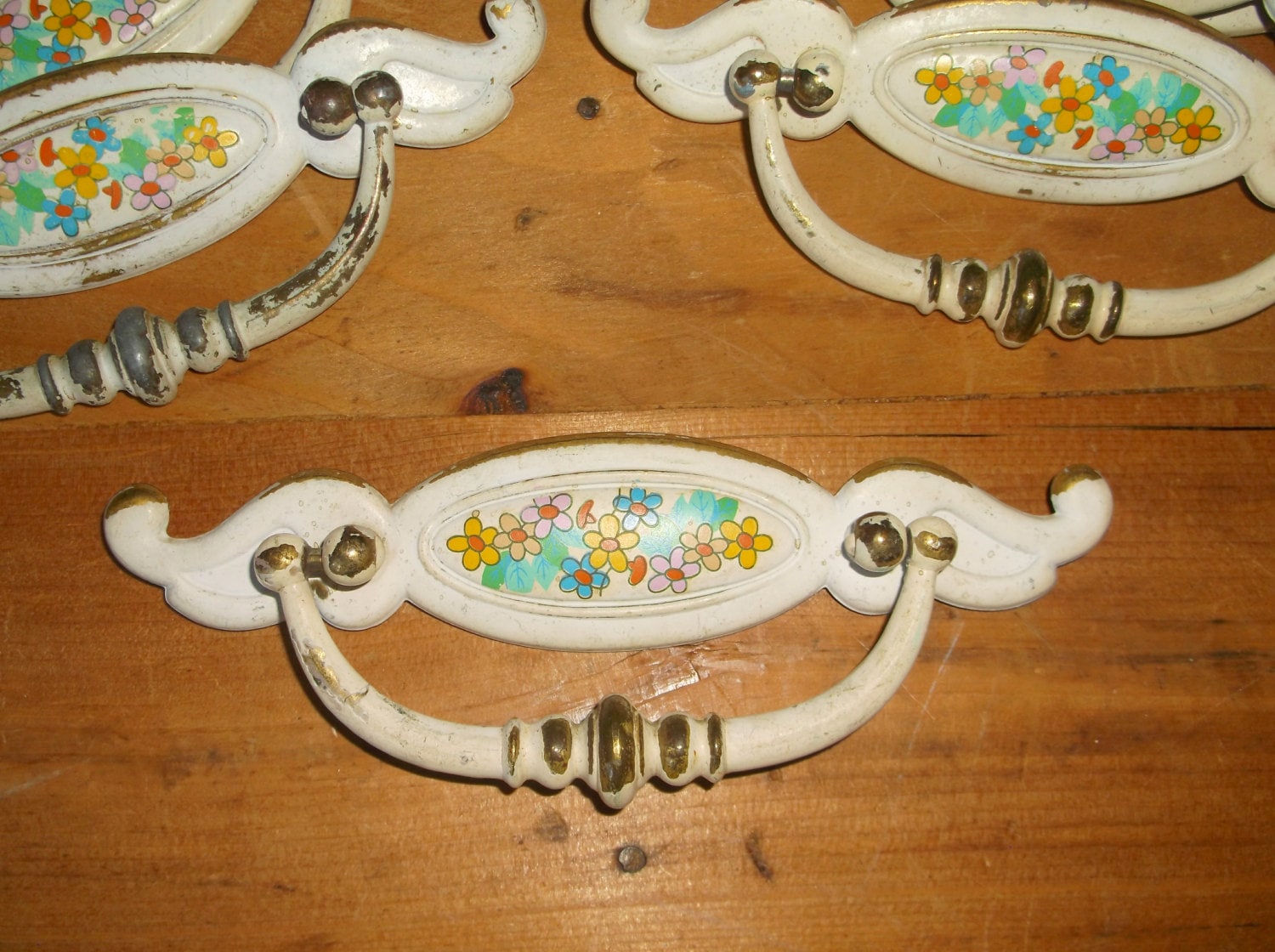 6 Cream Floral Painted Metal Drawer Pulls Haute Juice