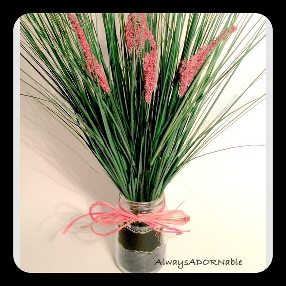 Pink Cats Tail & Onion Grass Floral by AlwaysADORNable on Etsy