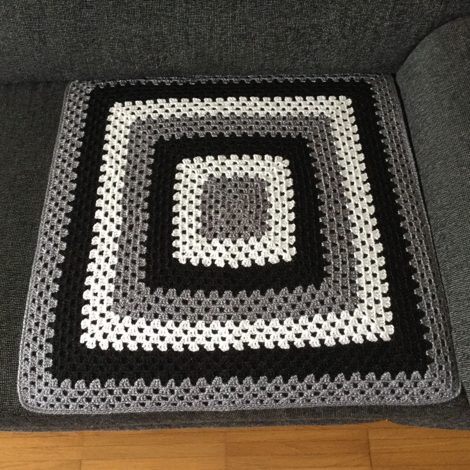 Granny square blanket grey black white Chrochet by