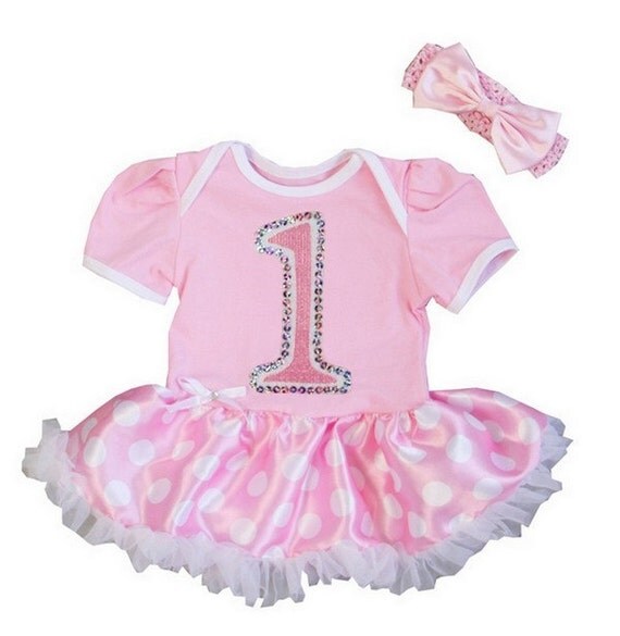 First Birthday Dresses - Pink Polka Dot Sequin 1st First Cupcake ...