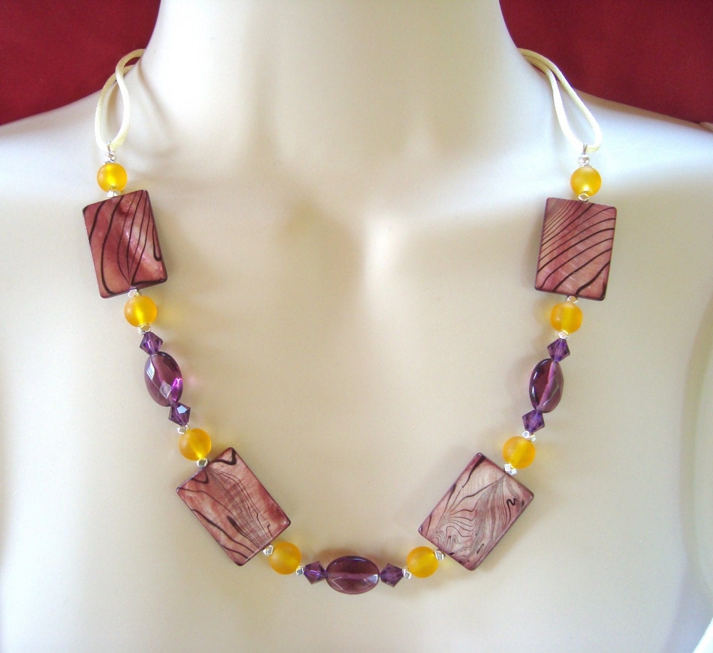 Purple Layered Jewelry Purple Yellow Necklace Layered Purple