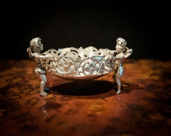 British Antique Sterling Silver Tiny Cherub Vessel
