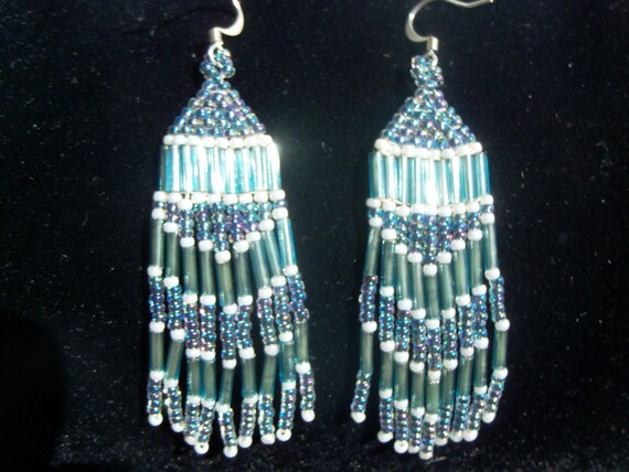 Items Similar To Turquoise And Noir Lined Crystal Fringe Earrings Free Shipping On Etsy 8866