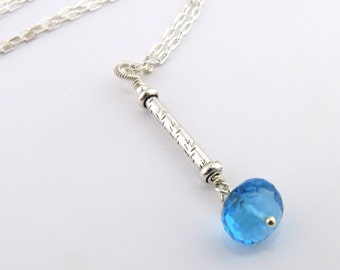 Swiss Blue Topaz Necklace Sterling Silver Necklace Long Drop Necklace Chakra Necklace Chakra Jewelry Fifth Chakra Necklace