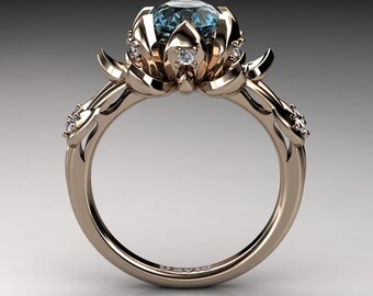 nature inspired 14k rose gold 20 carat oval blue topaz diamond lotus flower engagement ring r1013 - Lotus Wedding Ring nature inspired 14k rose gold 20 carat oval blue topaz diamond lotus flower engagement ring r1013 - Lotus Wedding Ring