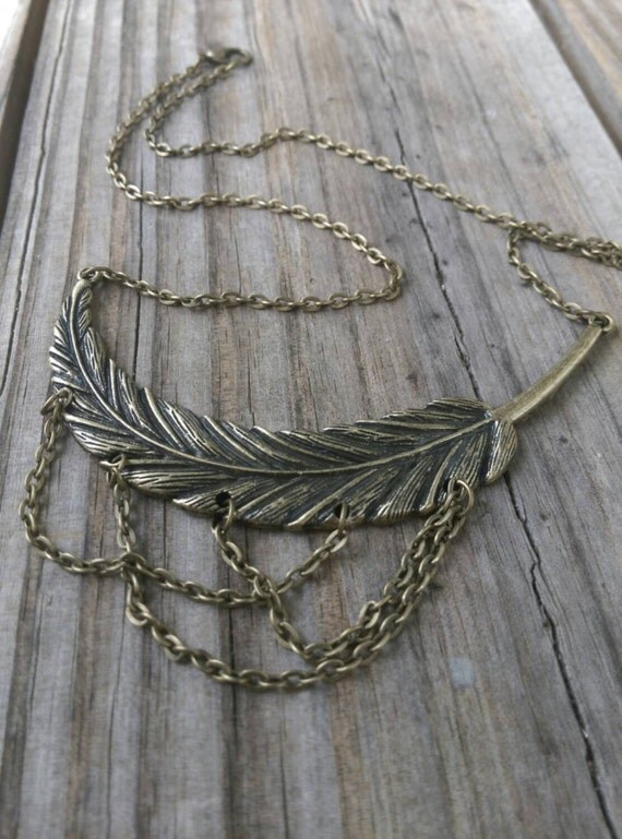 Boho Feather necklace. Large hohemian by EandSJewelryDesigns