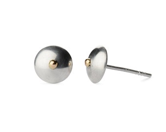 Sterling Silver and 14 K Gold Stud Earrings