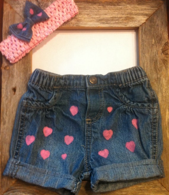 Handpainted Denim Jean Baby Heart Shorts by KindredKrafts4You