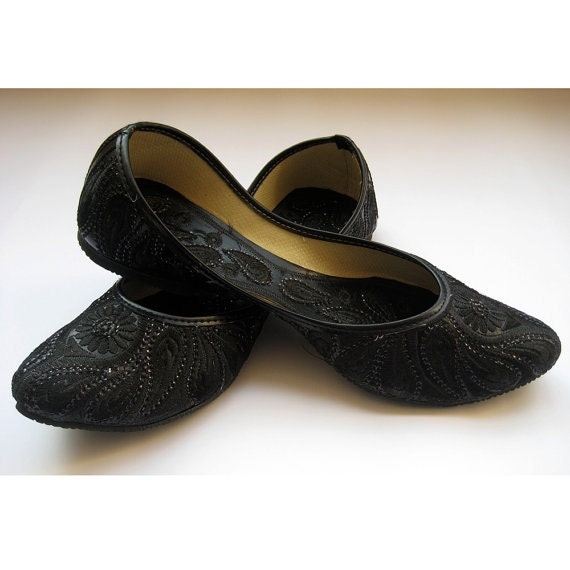 black sequin flat shoes