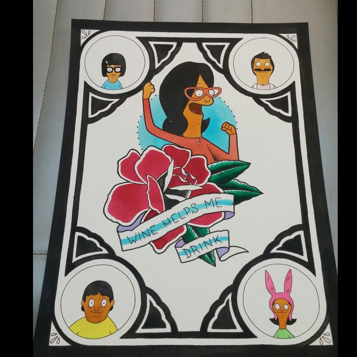 Bob's Burgers traditional tattoo wine by PermanentPaintings