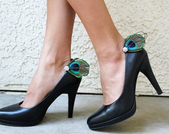 Peacock Shoe Clip Set, shoe clips, bridal clips, bridal shoe accessories, bridemaids shoe clips