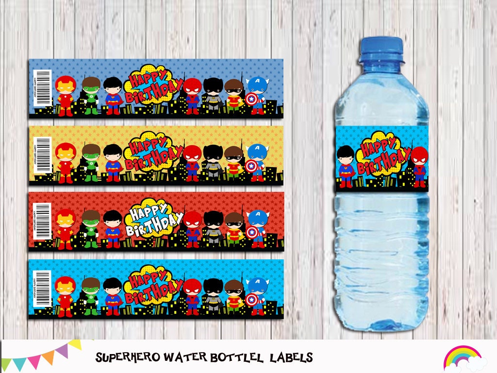 superhero water bottle label printable superhero party