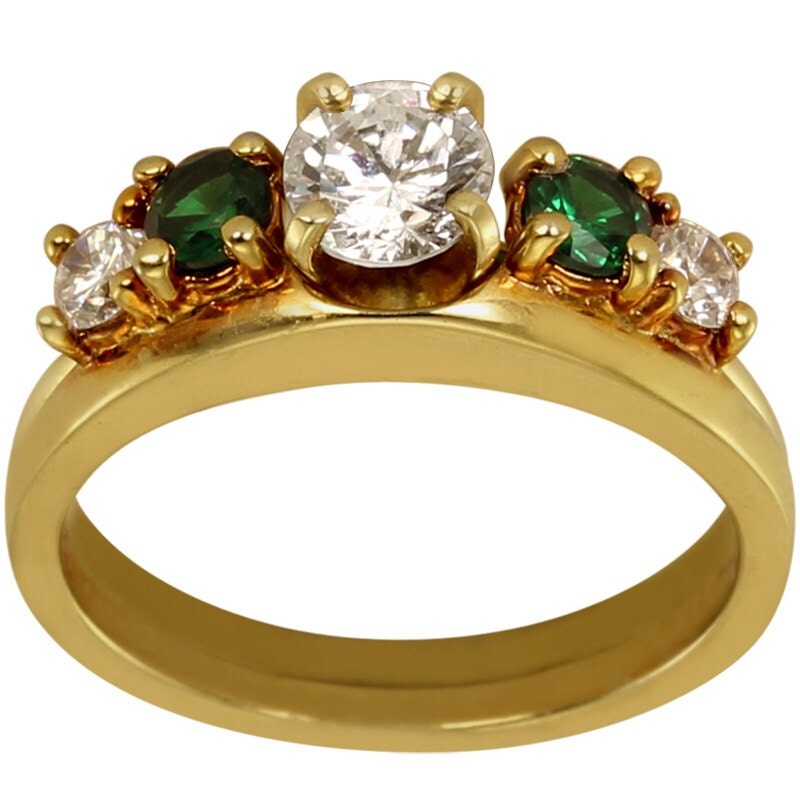 Wrap Ring Enhancer W/ Round Emerald Green Gems & CZ's In