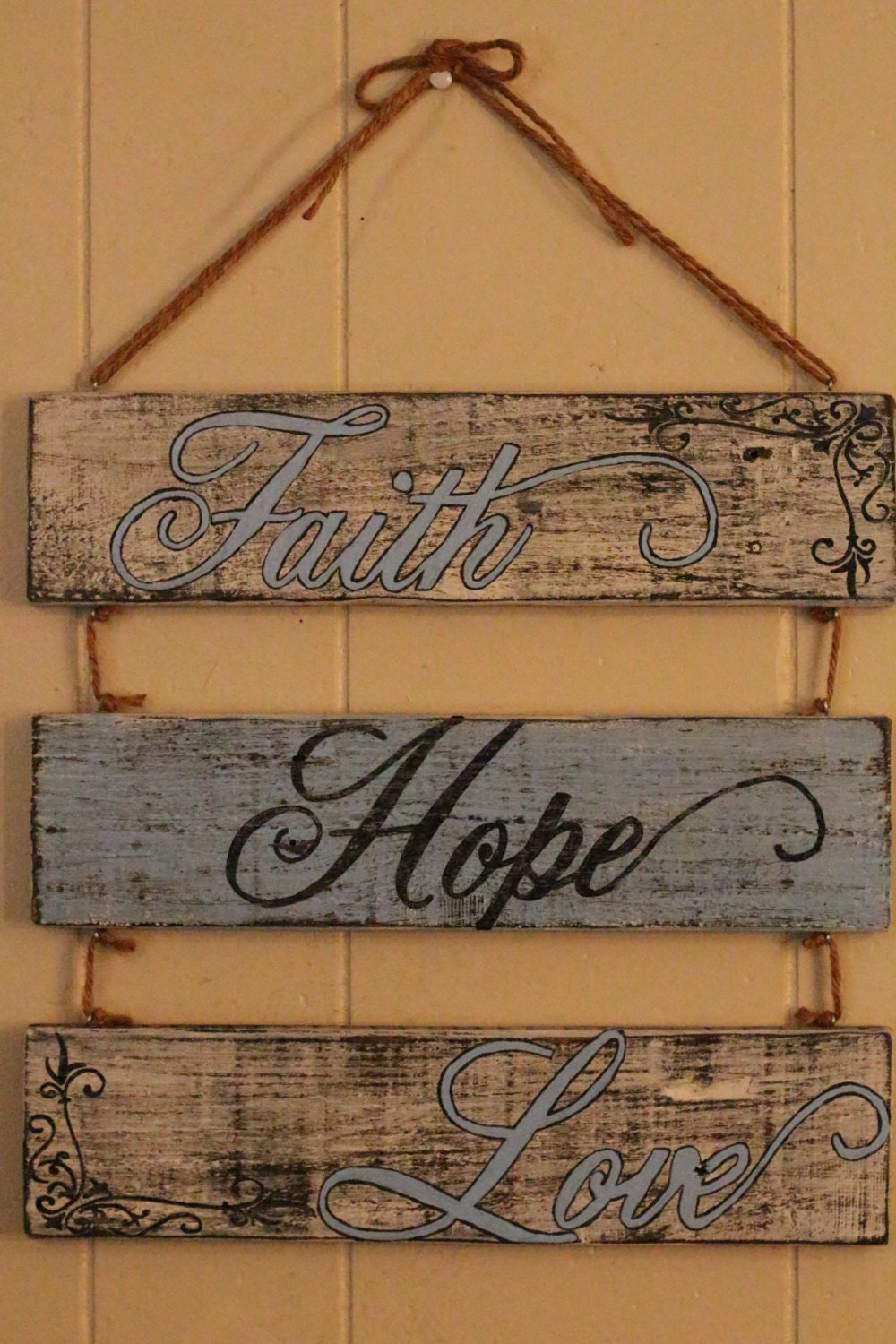 Faith Hope Love pallet sign recycled wood wall decor