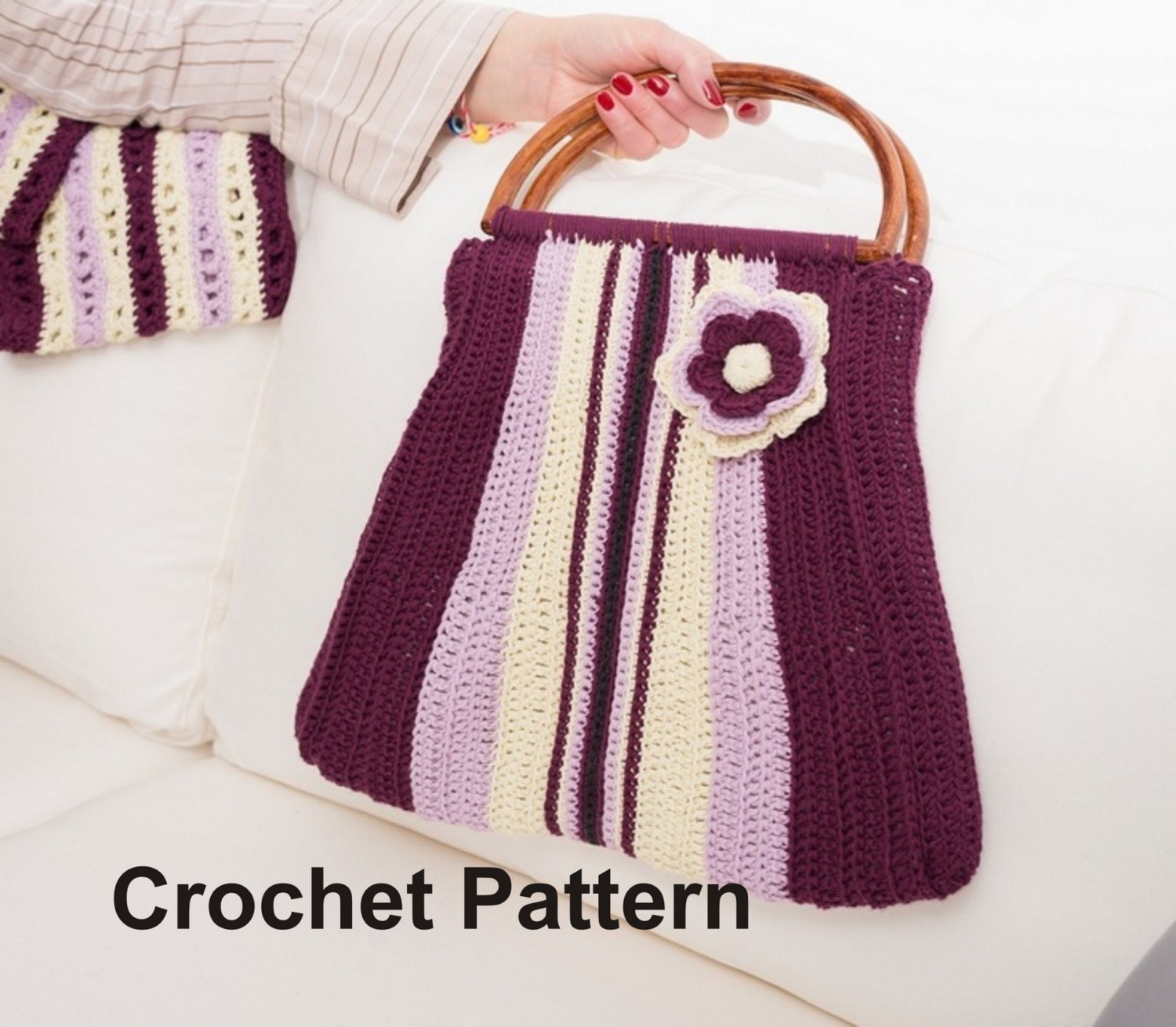 Crochet Pattern for Cotton Handbag Purse with D-shape Handles