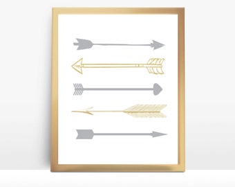 Printable Nursery Art Baby Gold Gray Arrow Pretty Arrows Child's Room Poster Downloadable Decor Nursery Arrow Collection Baby's Room