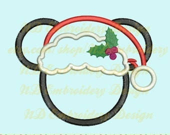 Christmas Mickey Applique Design, Santa Hat Machine Embroidery, ms-055