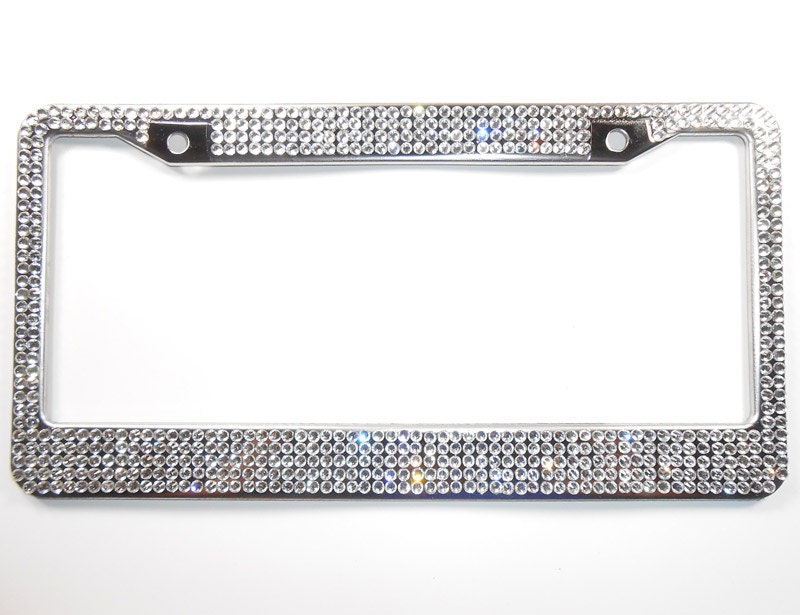 Rhinestone Bling License Plate Frame Clear 5 Row w/Screw Cap