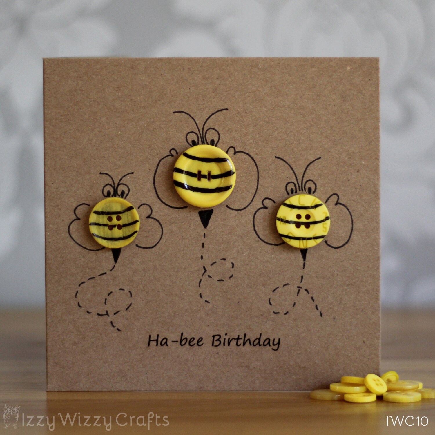 Hapbee Birthday Bee Button Birthday Cards by IzzyWizzyCrafts