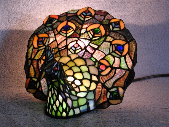 Stained Glass Peacock Lamp